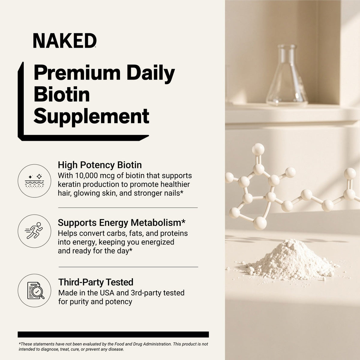 Daily Biotin Supplement | Naked Biotin - 120 Capsules