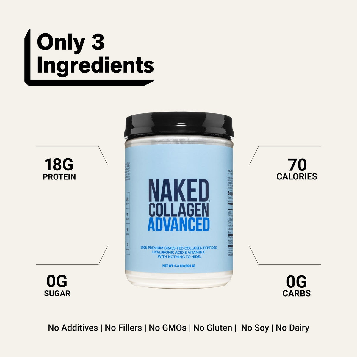 Collagen Peptides with Hyaluronic Acid | Naked Collagen Advanced - 1.3 LB