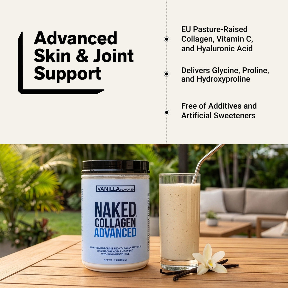 Vanilla Collagen Peptides with Hyaluronic Acid | Naked Collagen Advanced - 1.3 LB