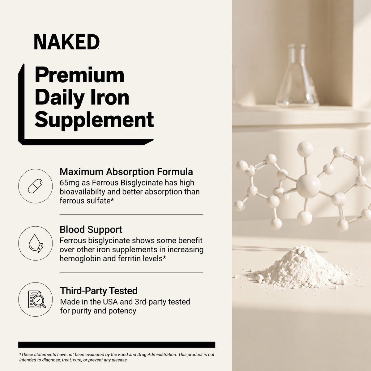Daily Iron Supplement | Naked Iron - 60 Capsules
