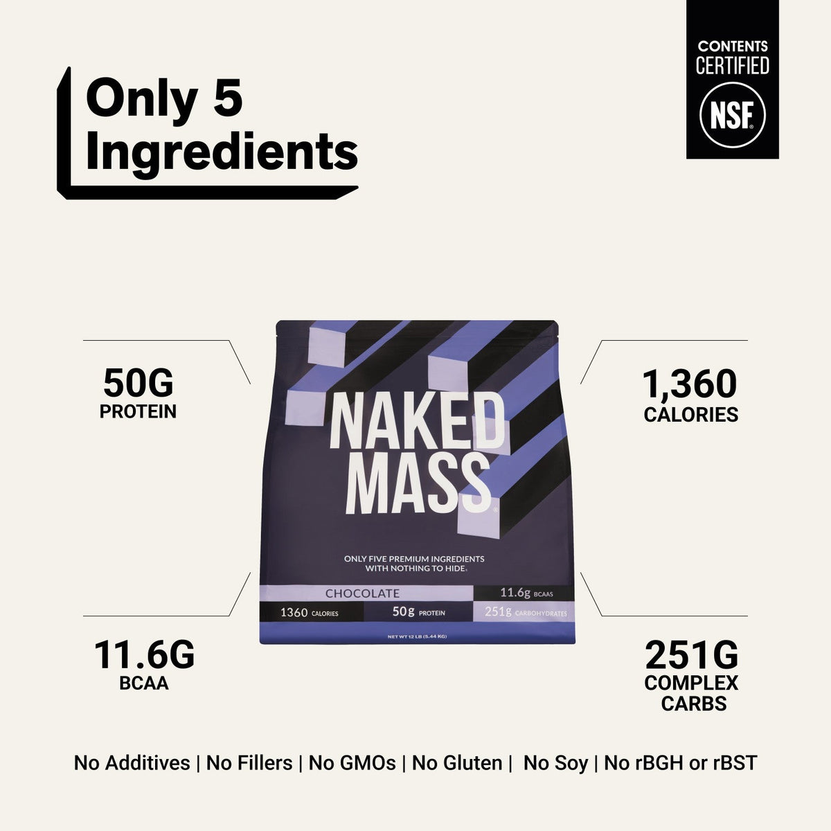 Chocolate Mass Gainer Protein Supplement | Naked Chocolate Mass - 12LB