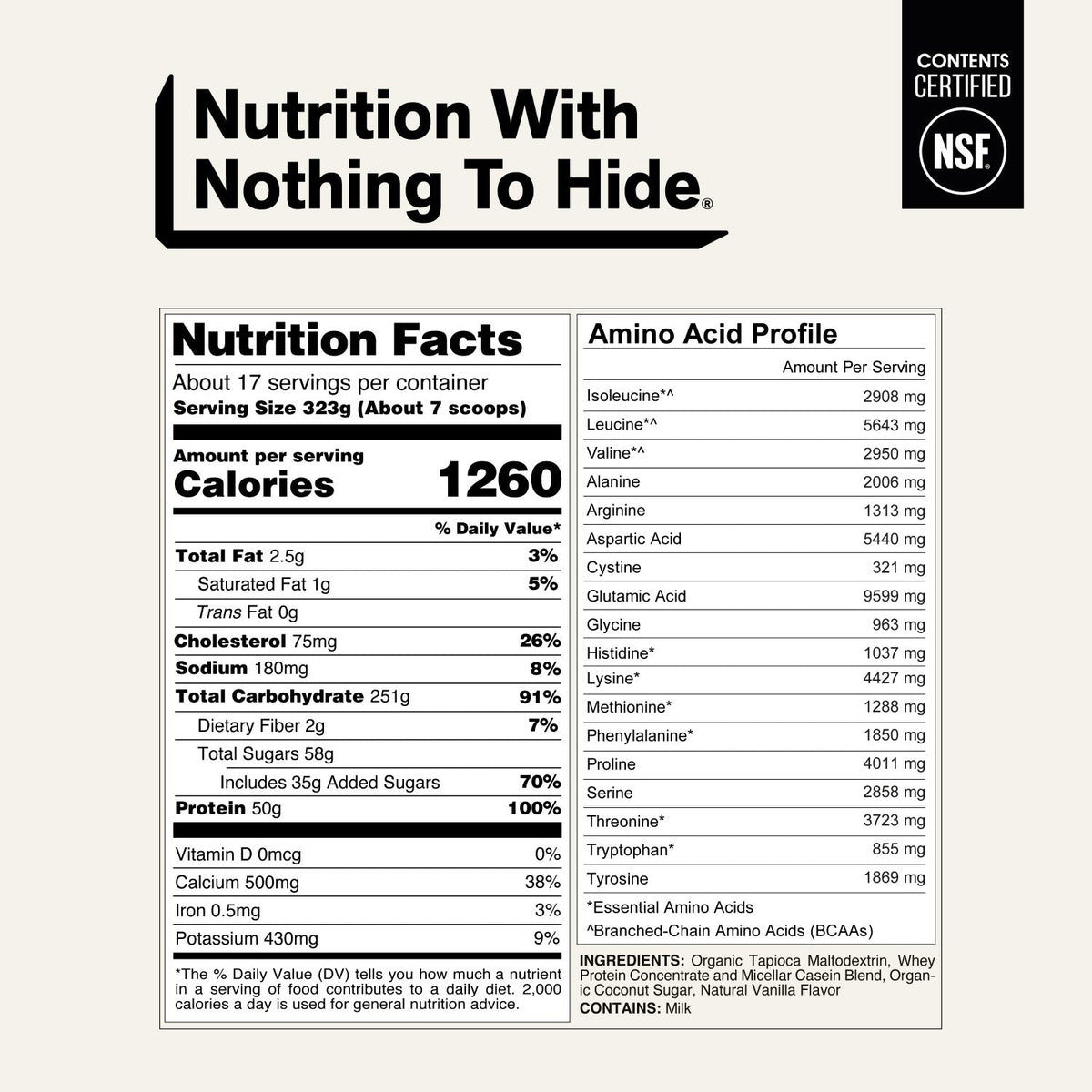 Vanilla Mass Gainer Protein Supplement | Naked Vanilla Mass - 12LB