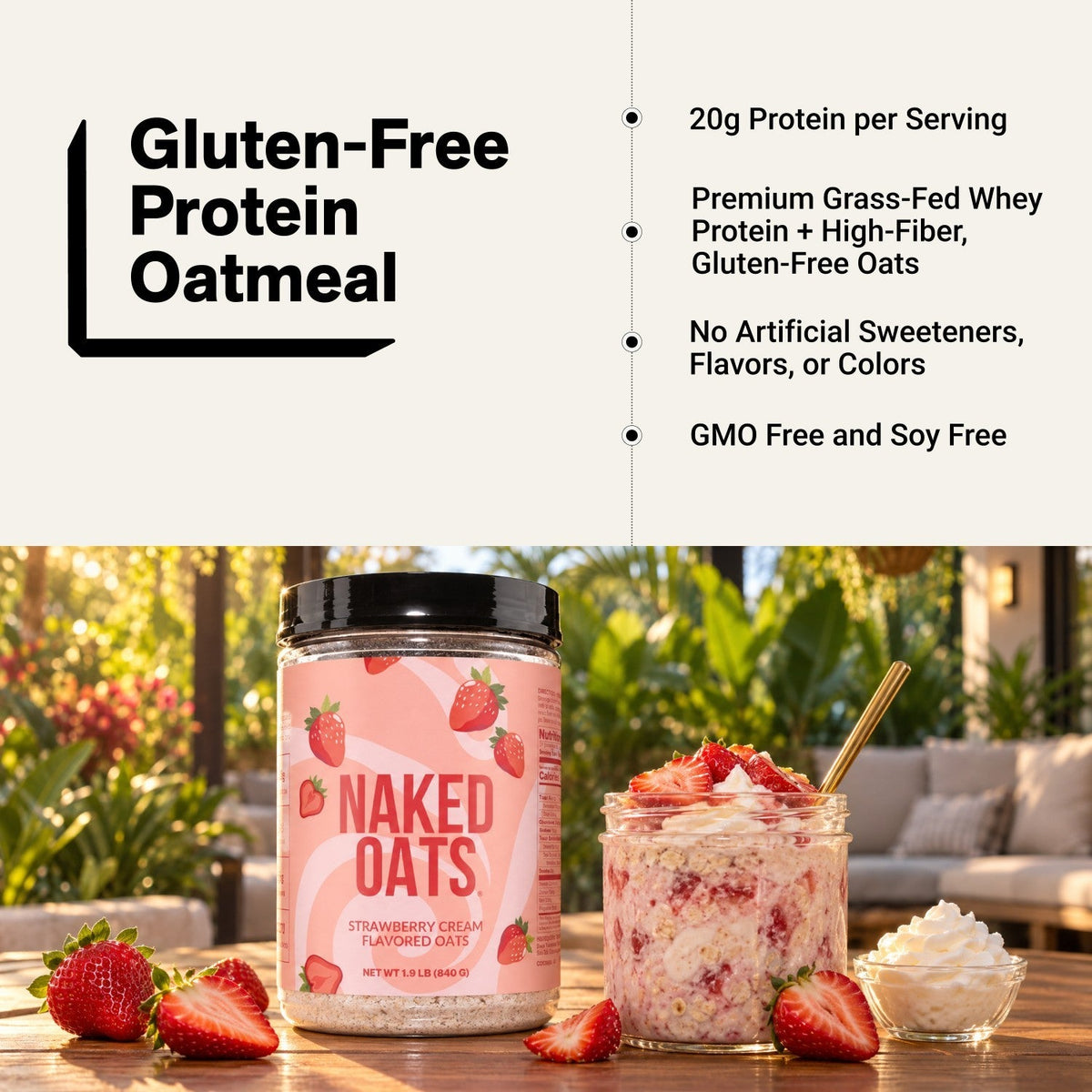 Strawberry Cream Protein Oats | Naked Oats