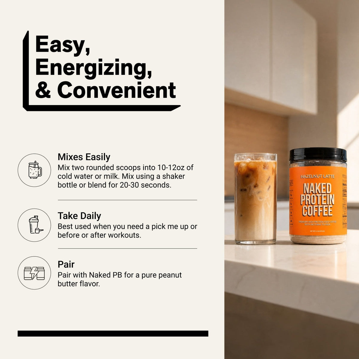Hazelnut Latte Protein Iced Coffee | Naked Protein Coffee - 17 Servings
