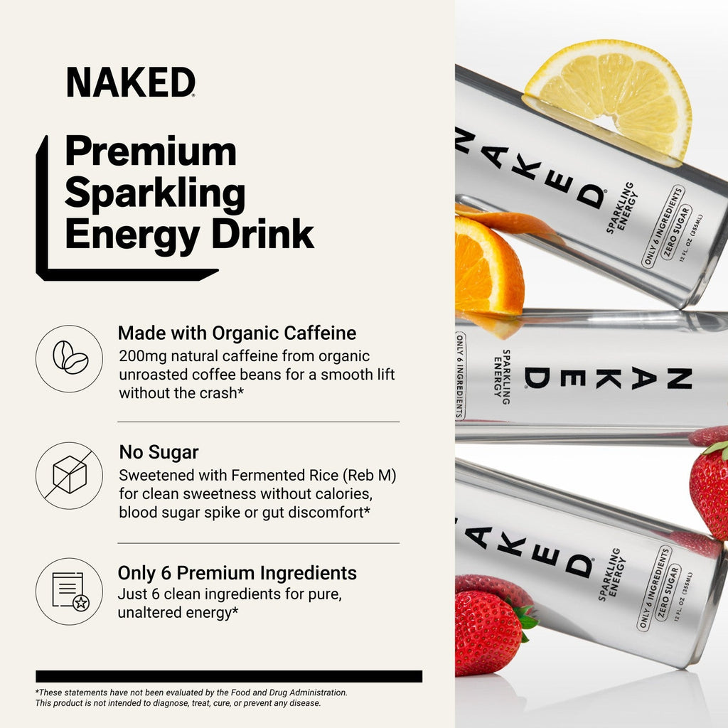 Lemonade Naked Sparkling Energy | Clean Energy Drink - 12 Cans