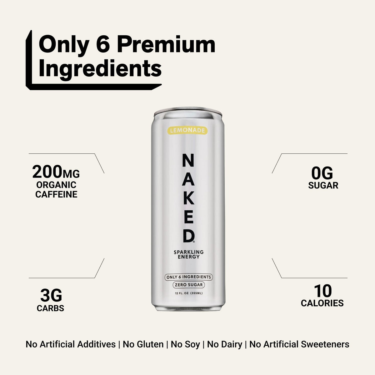 Lemonade Naked Sparkling Energy | Clean Energy Drink - 12 Cans