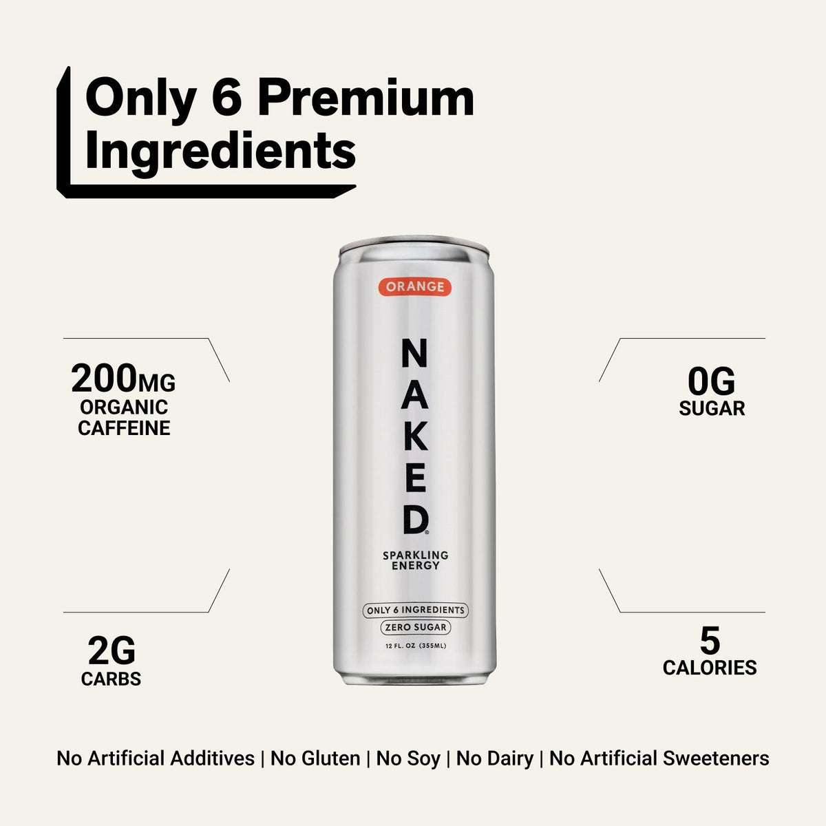 Orange Naked Sparkling Energy | Clean Energy Drink - 12 Cans
