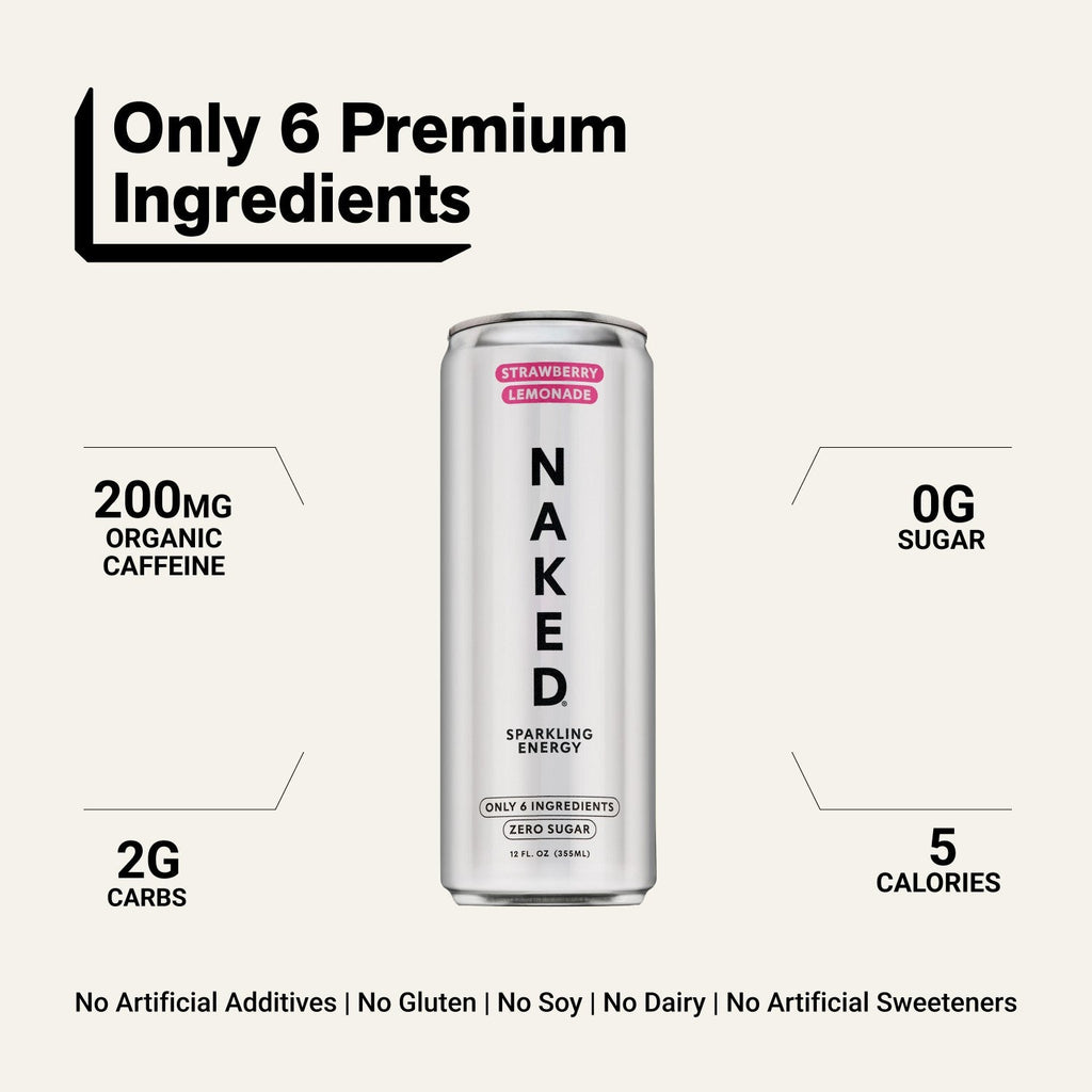 Strawberry Lemonade Naked Sparkling Energy | Clean Energy Drink - 12 Cans