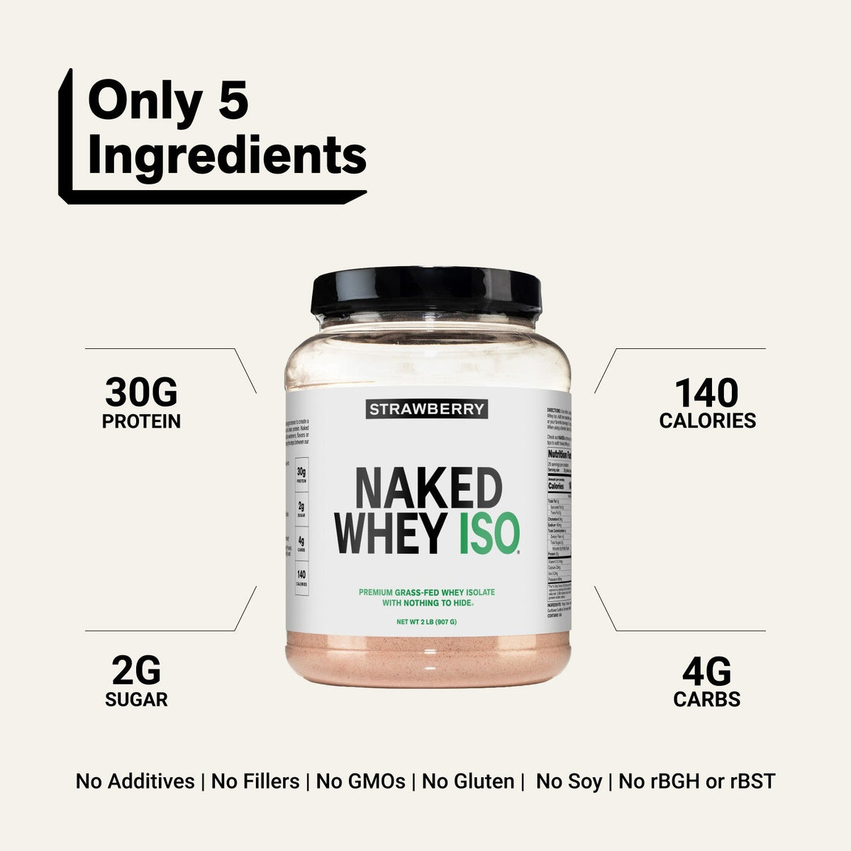Strawberry Grass-Fed Whey Isolate Protein Powder | Naked Whey Isolate - 2LB